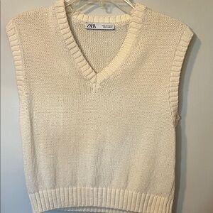 ZARA Cream Sleeveless V-Neck Knit Sweater Vest